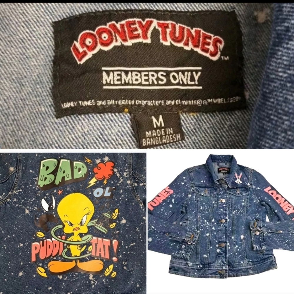 Members Only Looney Tunes Tweety Bird Denim Jacket Size Medium Vintage 90's
